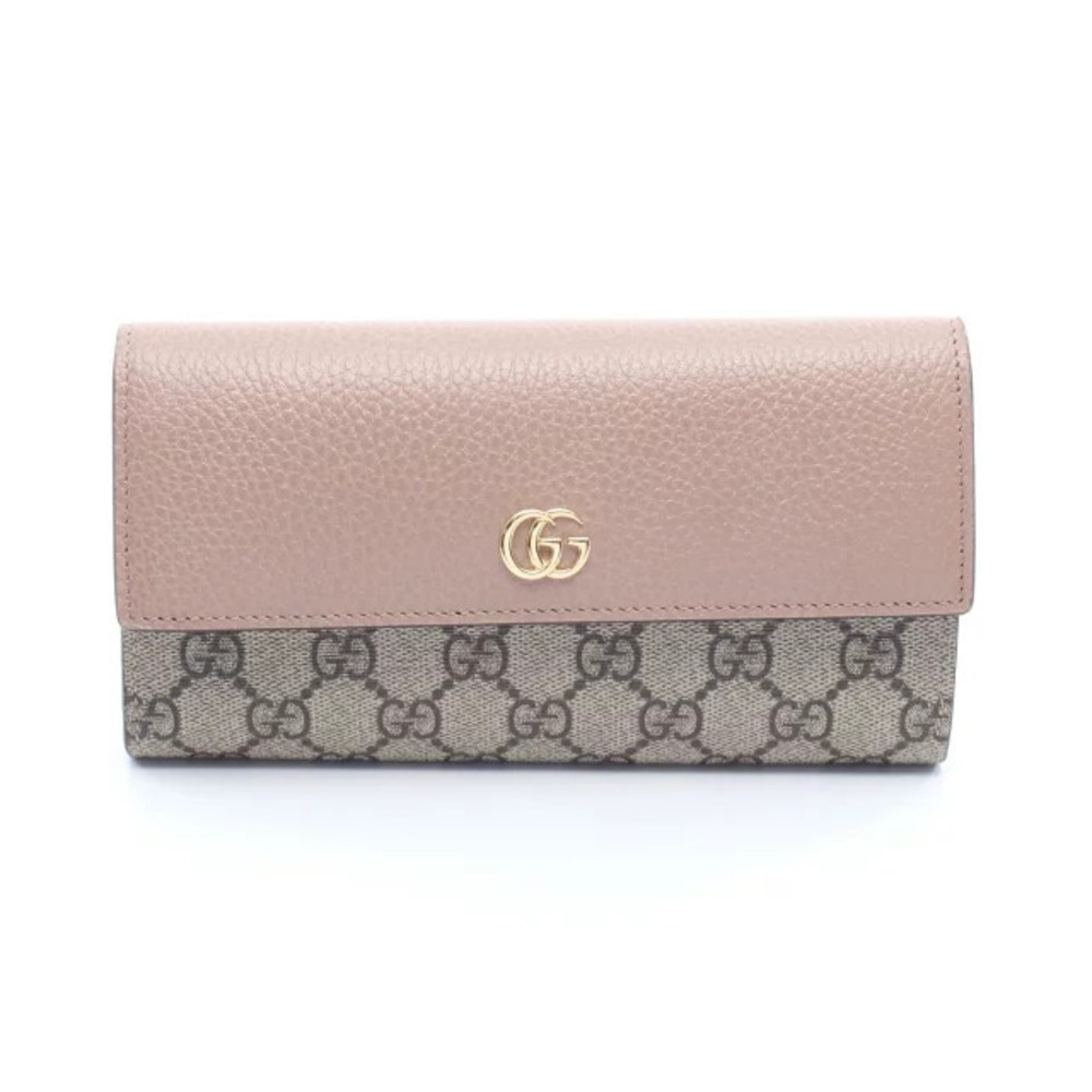 Gucci Marmont Continental Wallet Bi fold Long Leather Beige Brown Pink